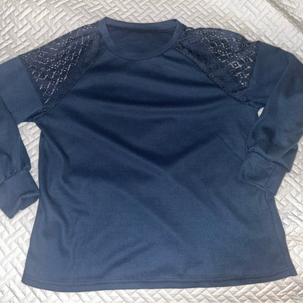 Amazon Women's Long Sleeve Navy Lace Top
